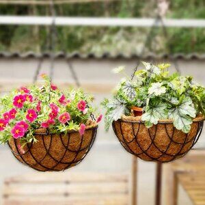 NEW 2 Pack Flower Pots for Plants Outdoor with Coco Liner - 10 inch